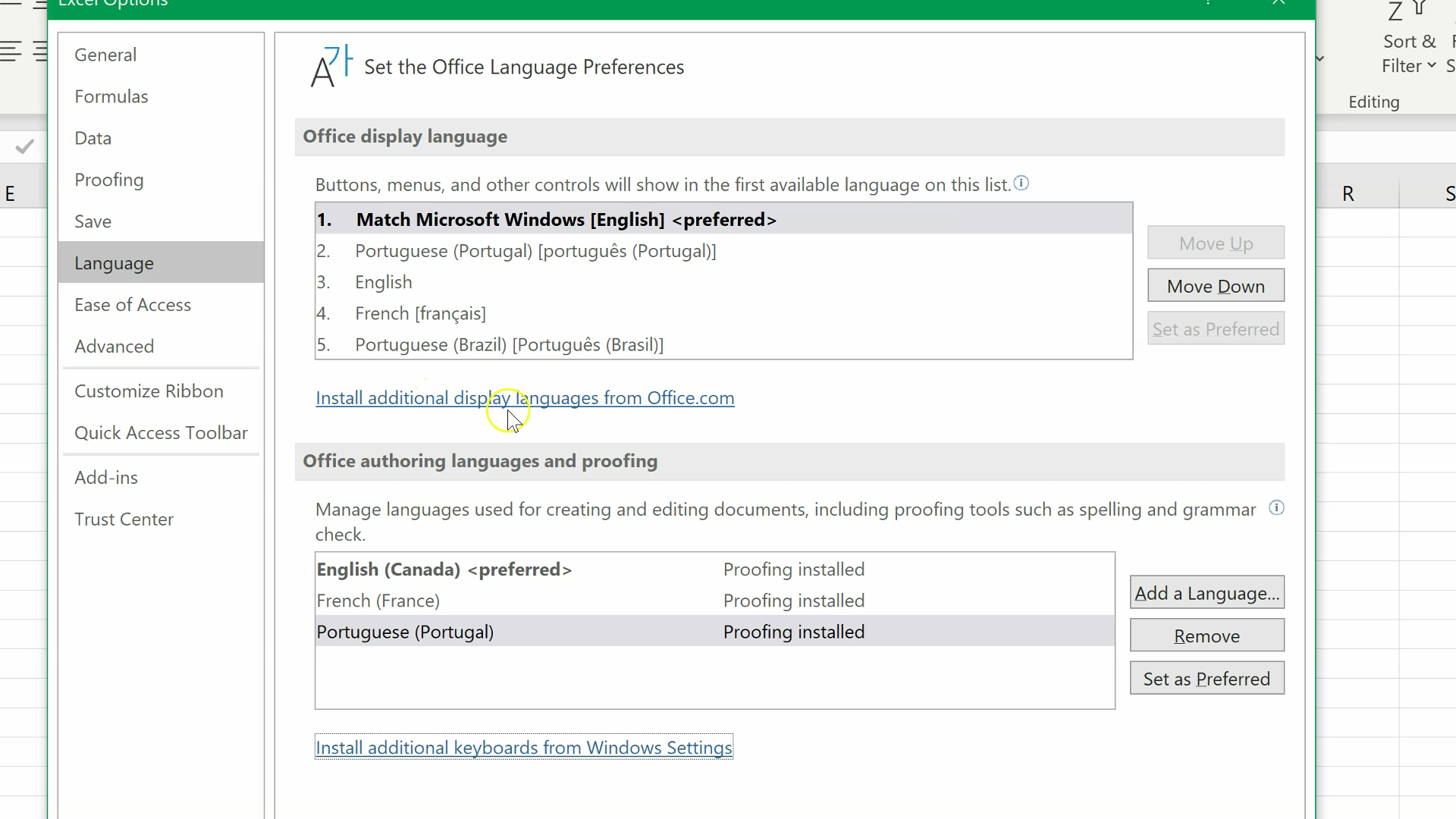 How To Change Display Language In Excel 2016