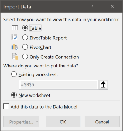 Power Query’s default loading destination in Excel is to load a query to a Table in a new worksheet| Solve and Excel